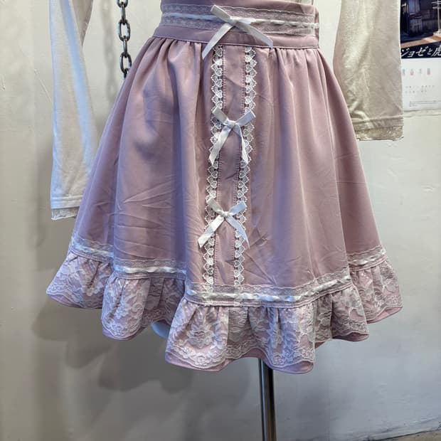 리본 레이스 핑크 스커트 러블리 갸루