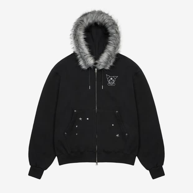 (구해요)러브이즈트루 [KUROMI] FUR HOOD ZIPUP(BLAC