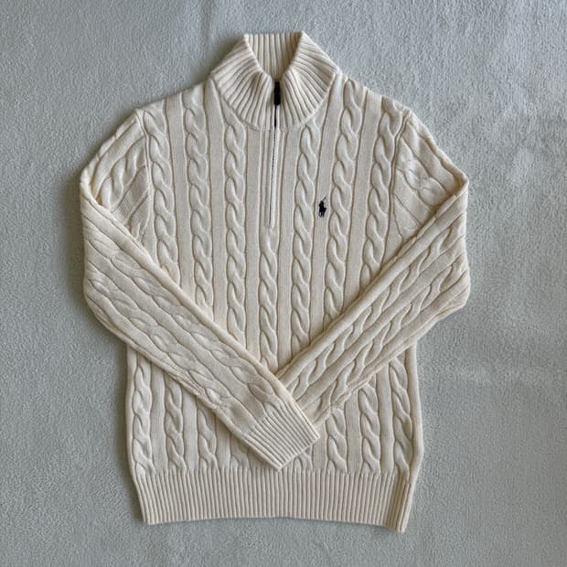 폴로랄프로렌 꽈배기 하프집업 니트 아이보리