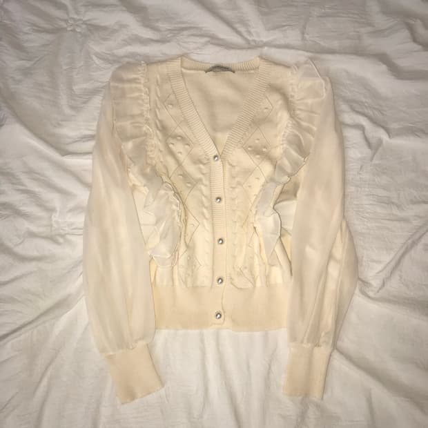 프릴 레이스 니트 가디건