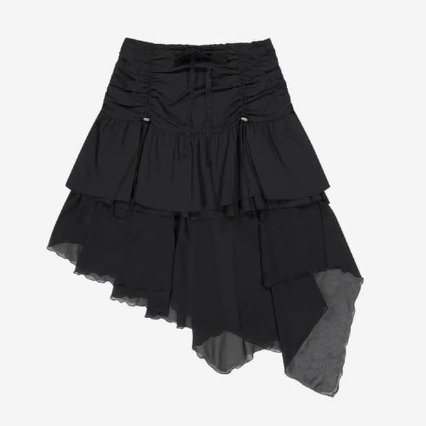 LAYERED CHIFFON SKIRT [BLACK]
