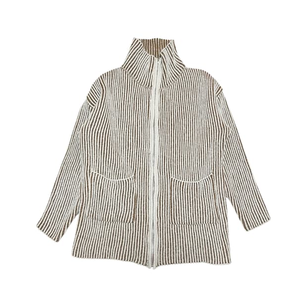 Turtleneck Stripe Knit Zip-Up Cardigan