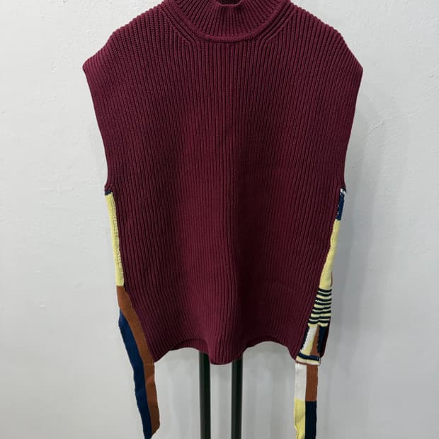 정품) 질샌더 신형 여성 패치워크 디자인 니트탑 S