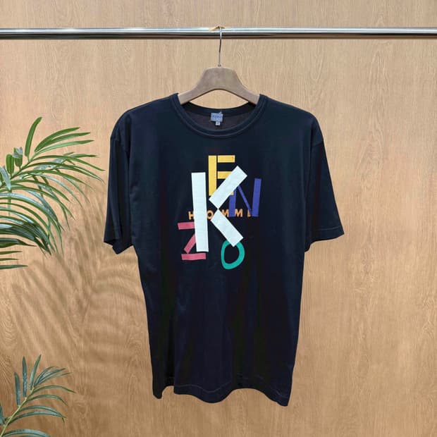 겐조 반팔 티셔츠 멀티 컬러 빅 로고 프린팅 디테일 루즈핏 블랙