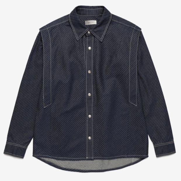 [L]MAISON MINED 메종미네드 스트라이프 데님 셔츠 자켓