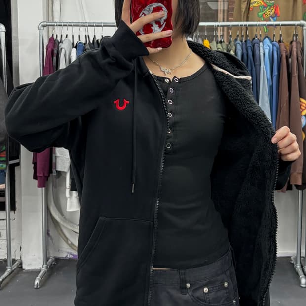 트루릴리전 빅로고 쉐르파 후드집업