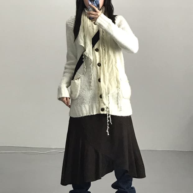 Jpn Ivory Acrylic Cardigans Hoodie