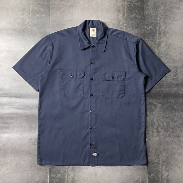 DICKIES 디키즈 빈티지 네이비 플랩포켓 반팔 워크 셔츠 A01030