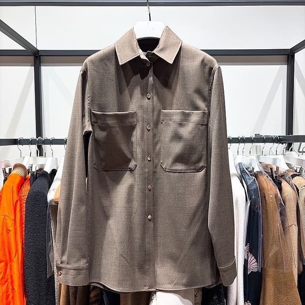 (정품/새상품) 르917 여성 브라운 울 블렌드 스프레드 카라 셔츠