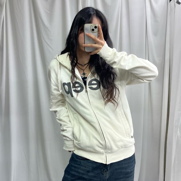 Jeep cream white hood zip-up