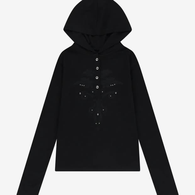AAKAM 아캄 Studded Leaf Hooded Long Sleeve