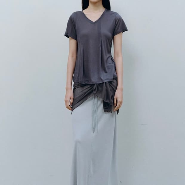 카셀 Cacele 텐셀 플리츠 티셔츠 차콜 TENCEL PLEATS T-