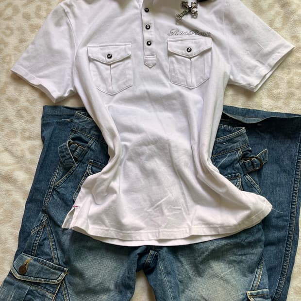 skull cubic tee + pocket denim cargo pan