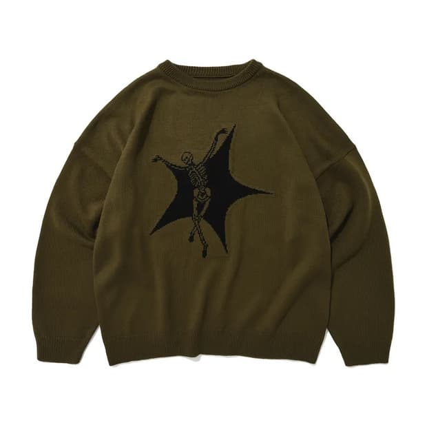 SUADE 스컬 스타 니트 올리브