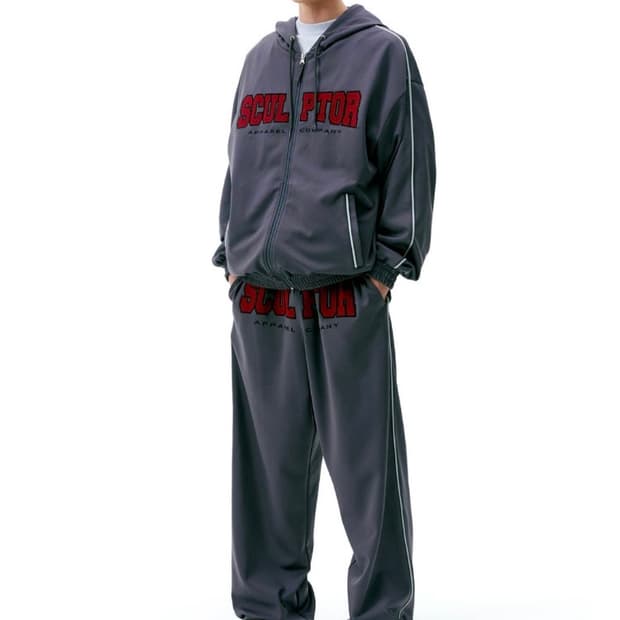 셋업) 스컬프터 바시티 트랙 후드집업 트랙 조거팬츠 차콜 세트