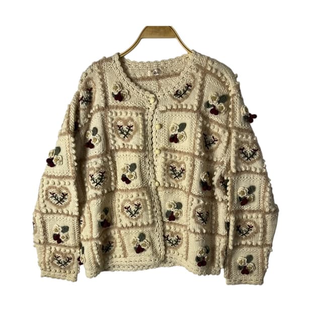 [JPN] 빈티지 모리걸 폼폼 꽃 가디건