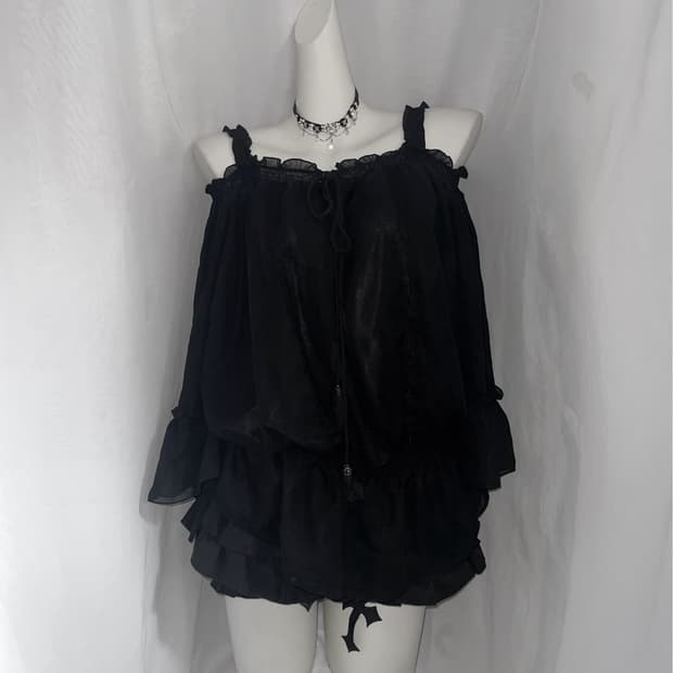 Black ruffle off-shoulder top