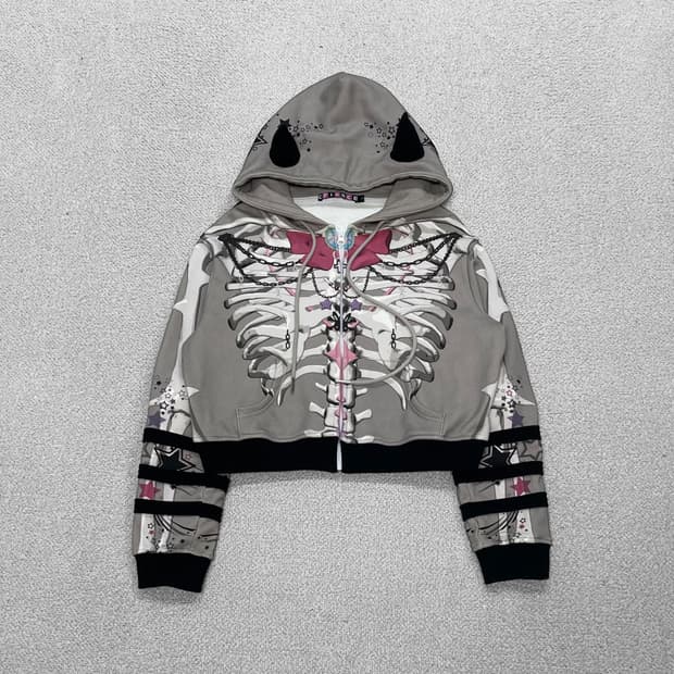 씨피어스 CFIERCE 카와이 스켈레톤 롱슬리브 후드집업