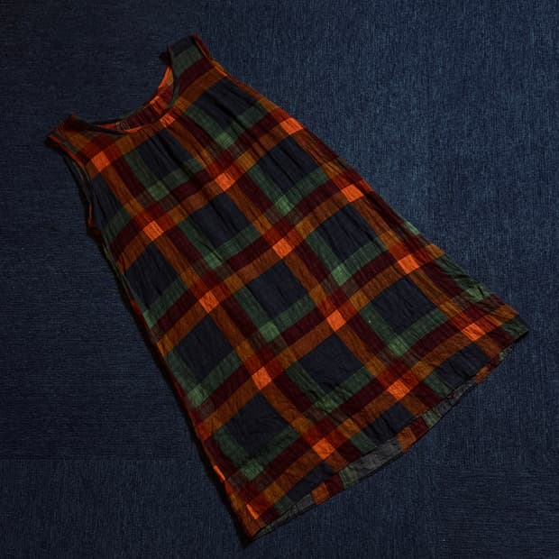 모리걸 체크 패턴 민소매 원피스