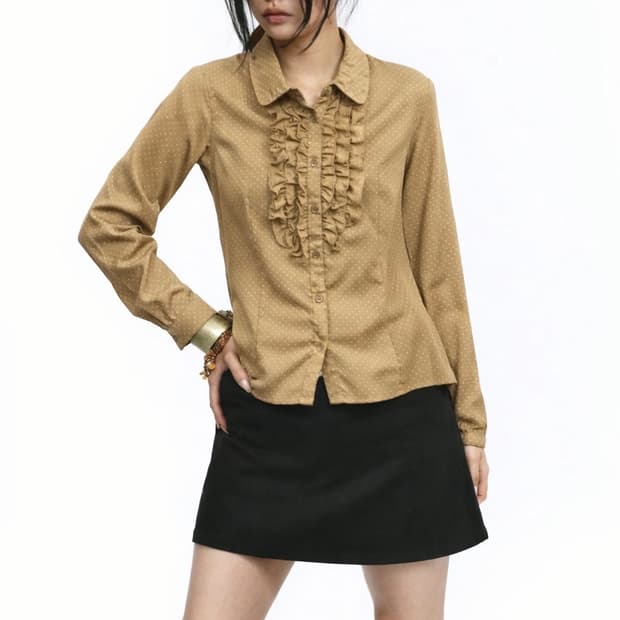 빈티지 프릴 도트 셔츠