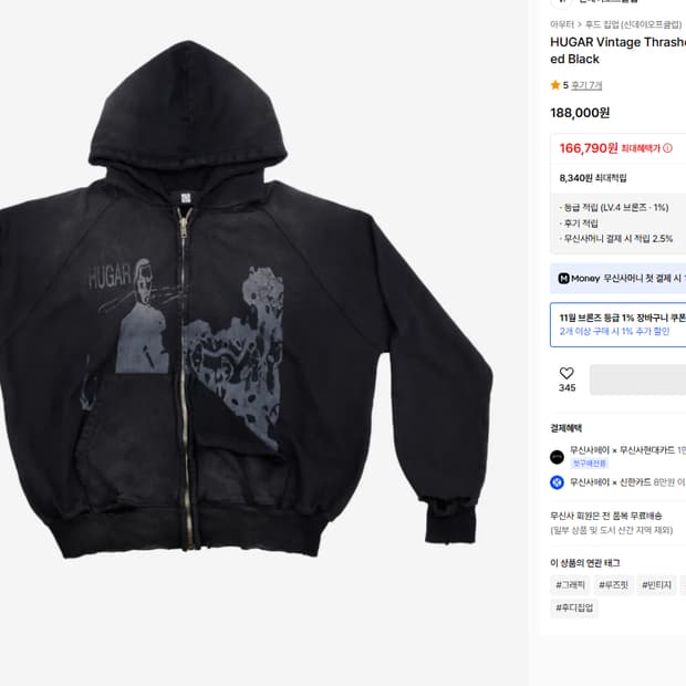 선데이오프클럽 HUGAR Vintage Thrashed Zip Up 