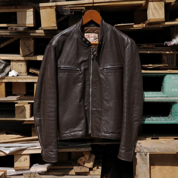 70s Excelled 레더 카페레이서 모터사이클 자켓