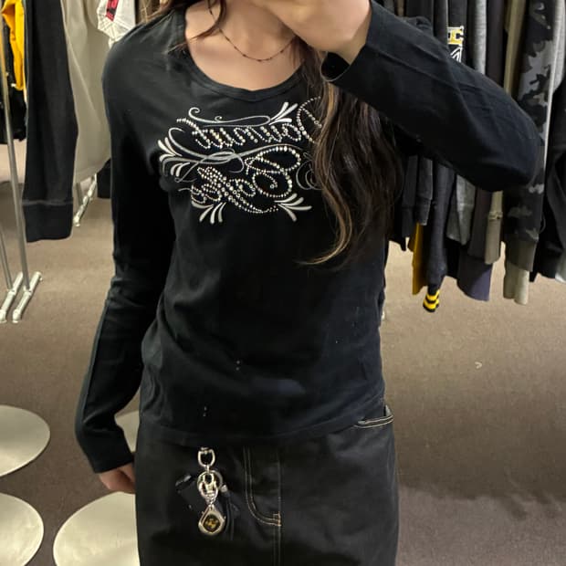 1)Japanese vintage 여성 v넥 비즈 디테일 롱슬리브