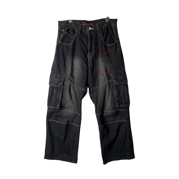 [JACK SERIKA] 펑크 레터링자수 카고 데님팬츠