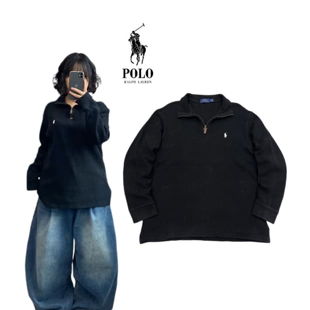 폴로 신형 포니 아노락 반집업 니트 블랙