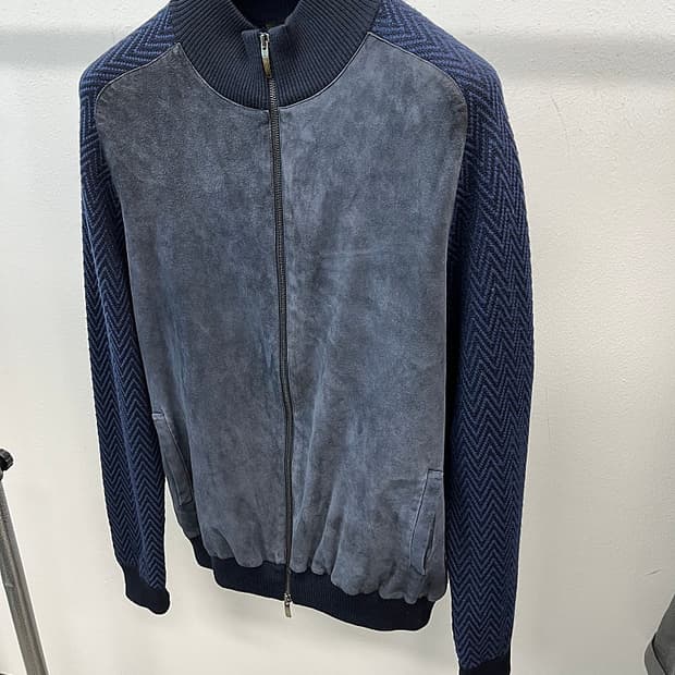 100) 에스티듀퐁 스웨이드 헤링본 니트집업