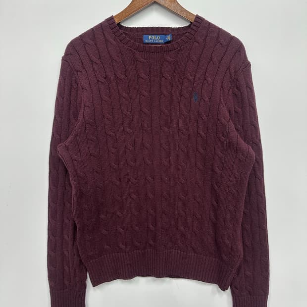 폴로 버건디 꽈배기 니트 