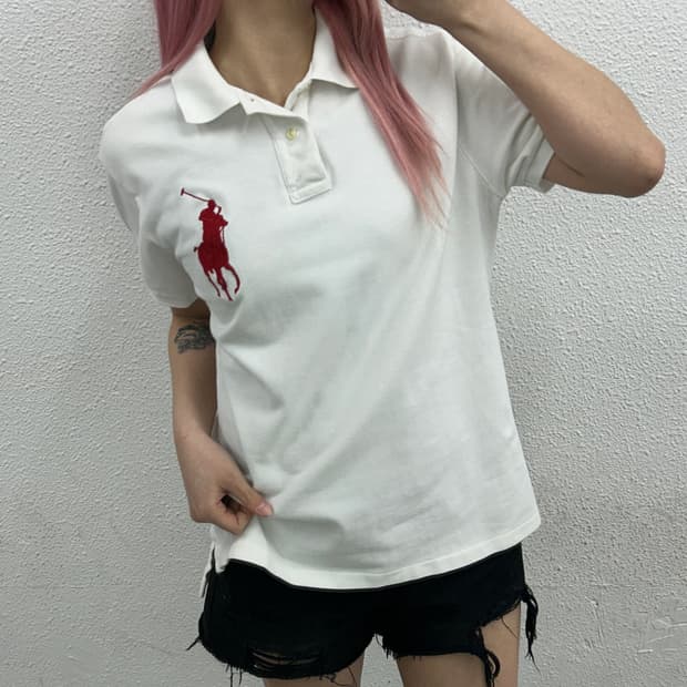 폴로 랄프로렌 빅포니 화이트 카라 반팔 M