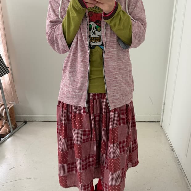 일본빈티지 디테일 레이어드 반팔 후드집업