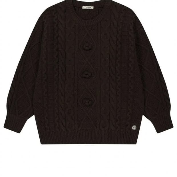 코이세이오 폼폼 케이블 니트 브라운