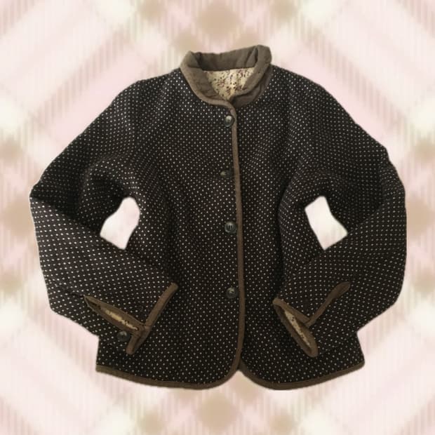 브라운 도트 땡땡이 집업 자켓 라떼 히메 러블리 로걀 모리 빈티지