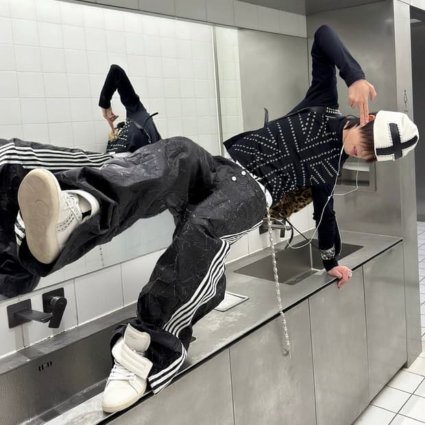 Cracked Leather Stripe Pants