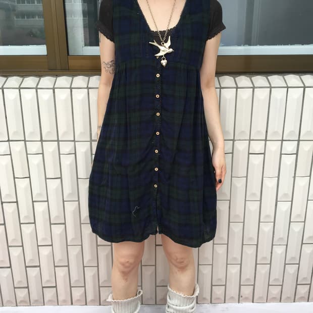 Button up point check pattern sleeveless