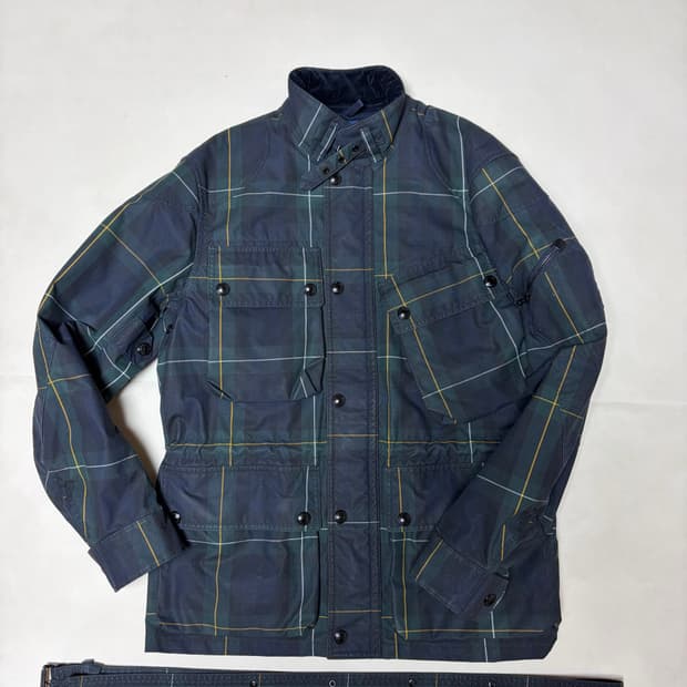 (M) 폴로 랄프로렌 타탄체크 왁스 바이커 벨티드 자켓