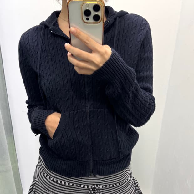 폴로 골프 네이비 꽈베기 니트후드집업