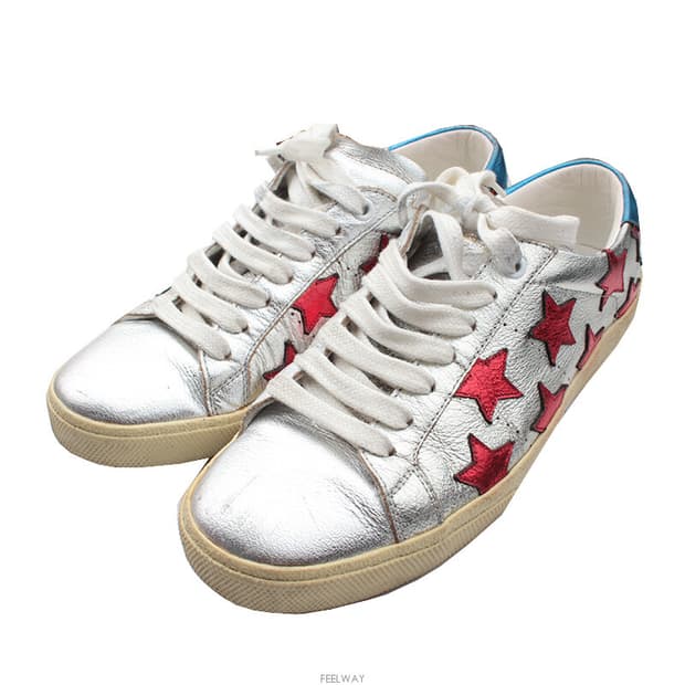 생로랑파리 실버&레드 메탈릭 스타 스니커즈 37