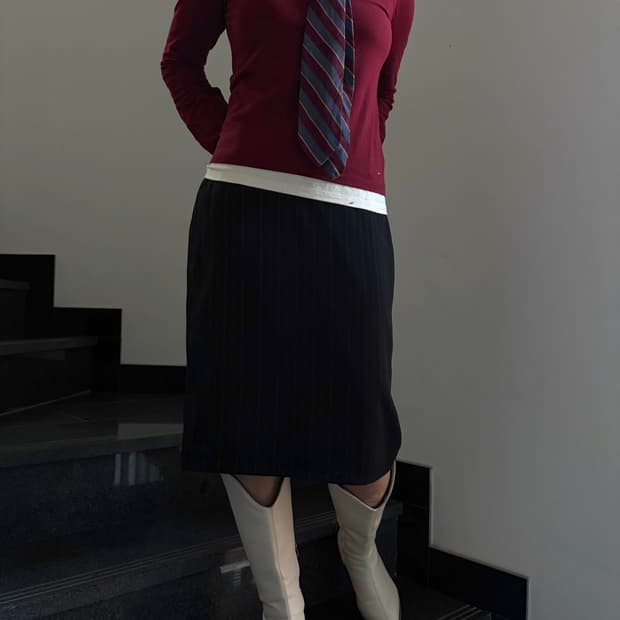 타미힐피거 버건디 레이어드 롱슬리브