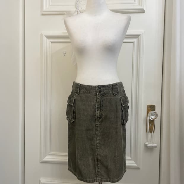 khaki corduroy pocket midi skirt