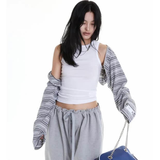 Wholepaper 스트라이프 볼레로 그레이