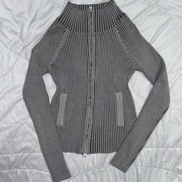 y2k 빈티지샵 루즈핏 하이넥 골지 니트 집업