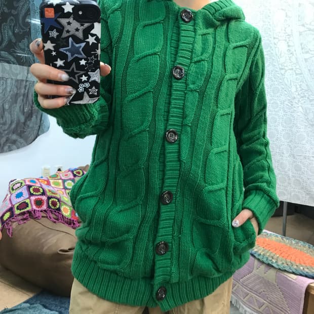 Rookie 여성 케이블 기모 니트 후드가디건 