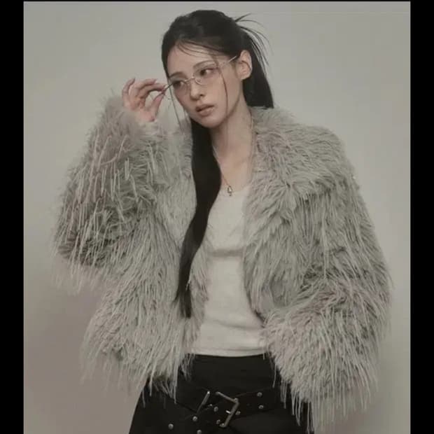 카키포인트 샤기 퍼자켓 라이트 그레이