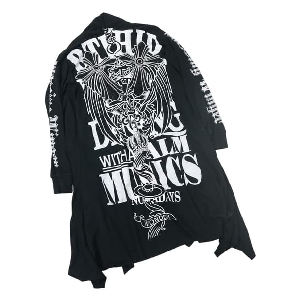 MKR 고딕 크로스 그래픽 블랙 롱 가디건