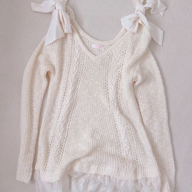 리즈리사 리본 오프숄더 니트 원피스 히메갸루 라떼갸루