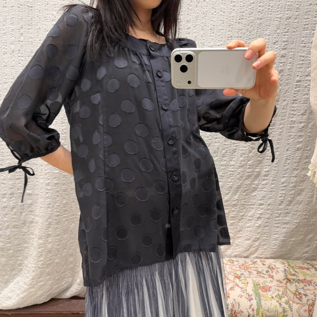 dark navy polka blouse