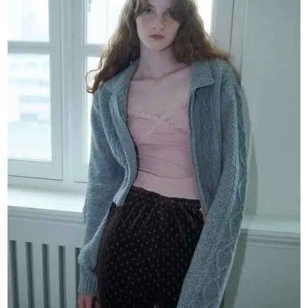 아이아이 멜란지 울 니트 집업 카라 아우터 그레이 스웨터 가디건 카디건